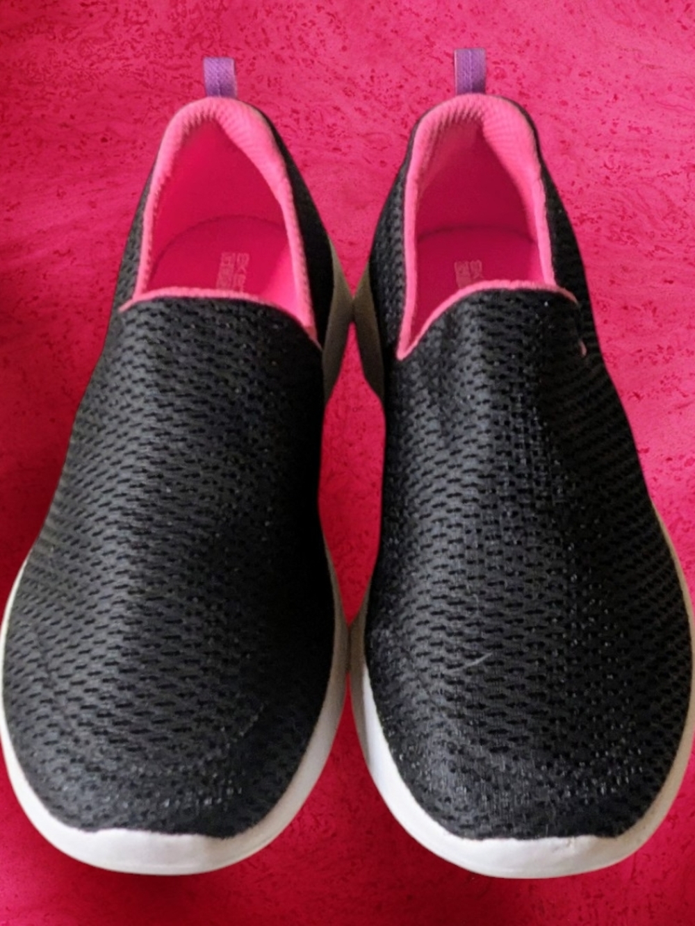 Girl's Skechers Go Walk  Black Slip-On Sneakers with Pink Lining